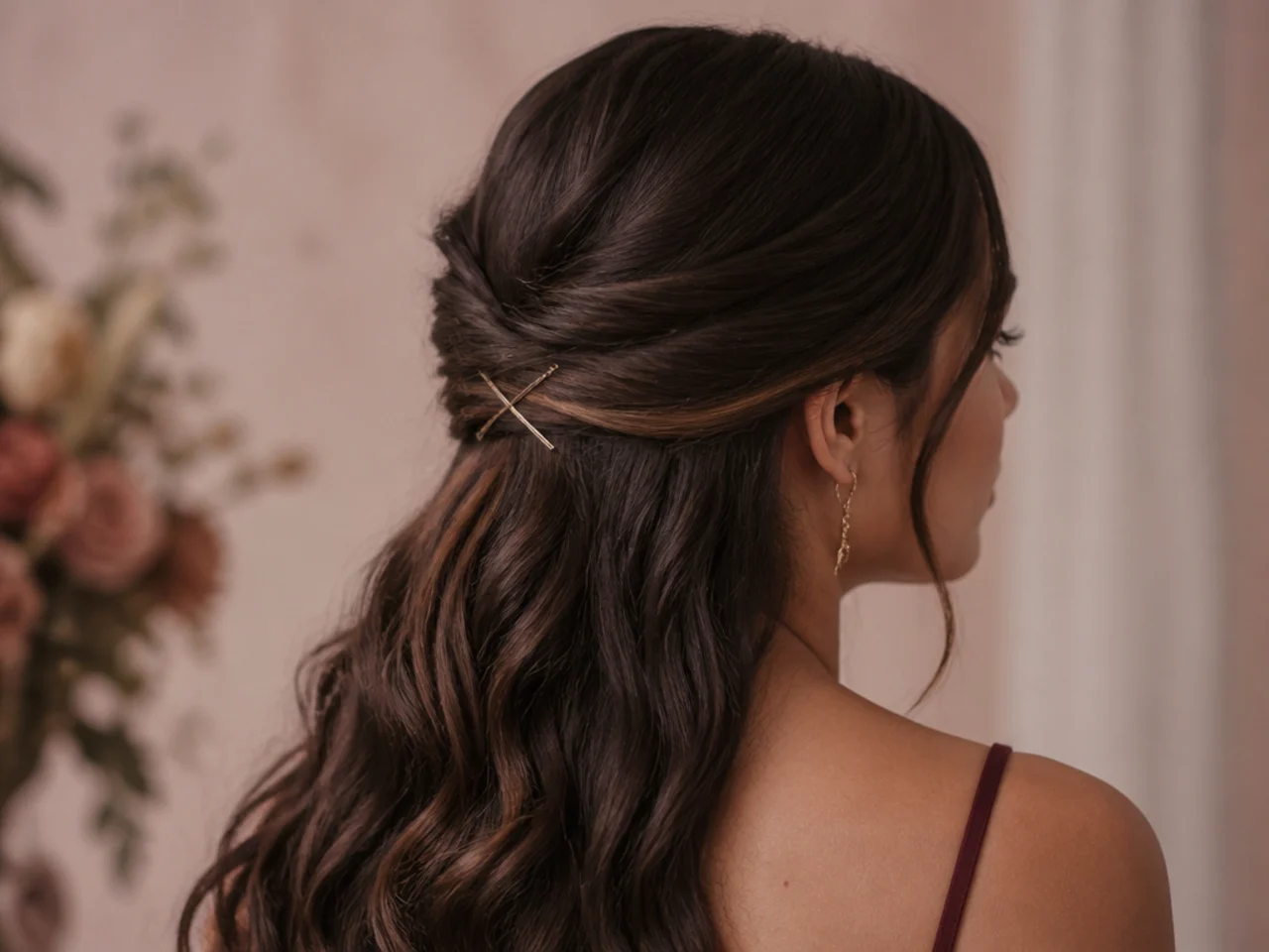 Bobby pins crossed in pairs to lock a section