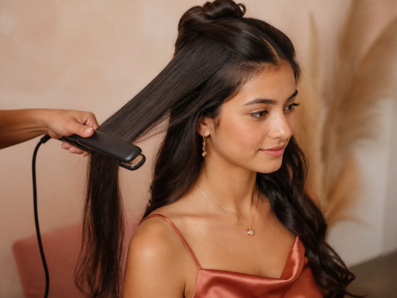 A flat iron smoothing only the top layer of hair