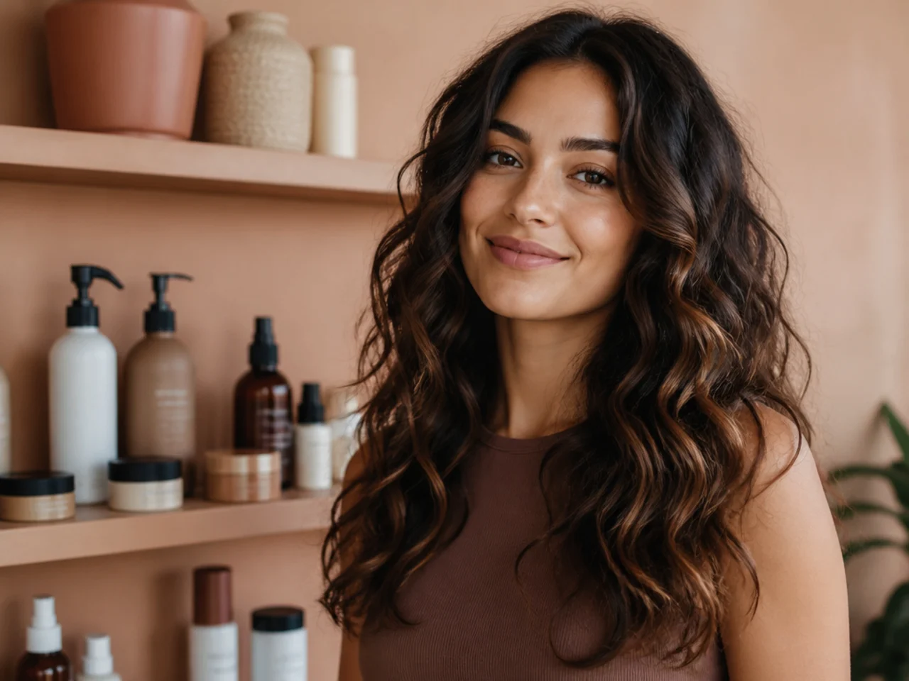 A shelf of styling products