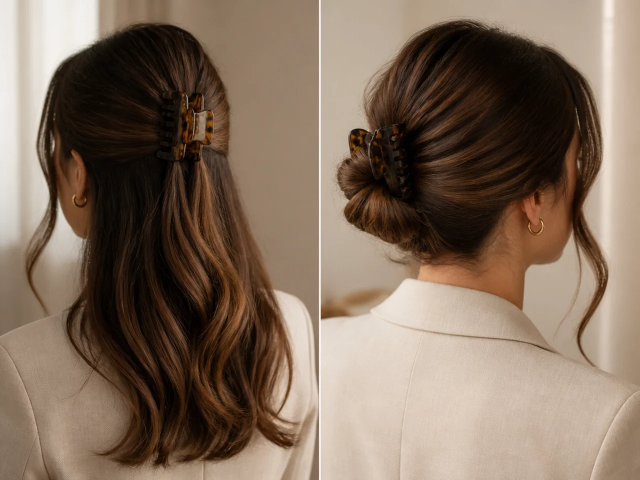 A half-up re-clipped into a low chignon