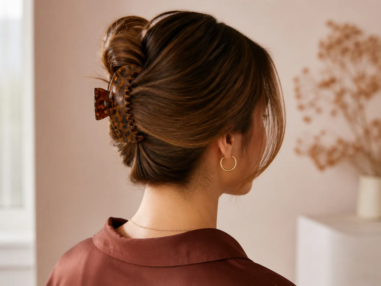 A French twist held with a claw clip