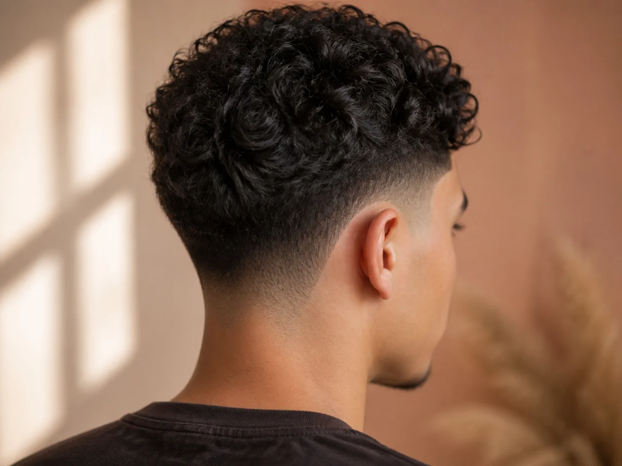 A fade on curly hair