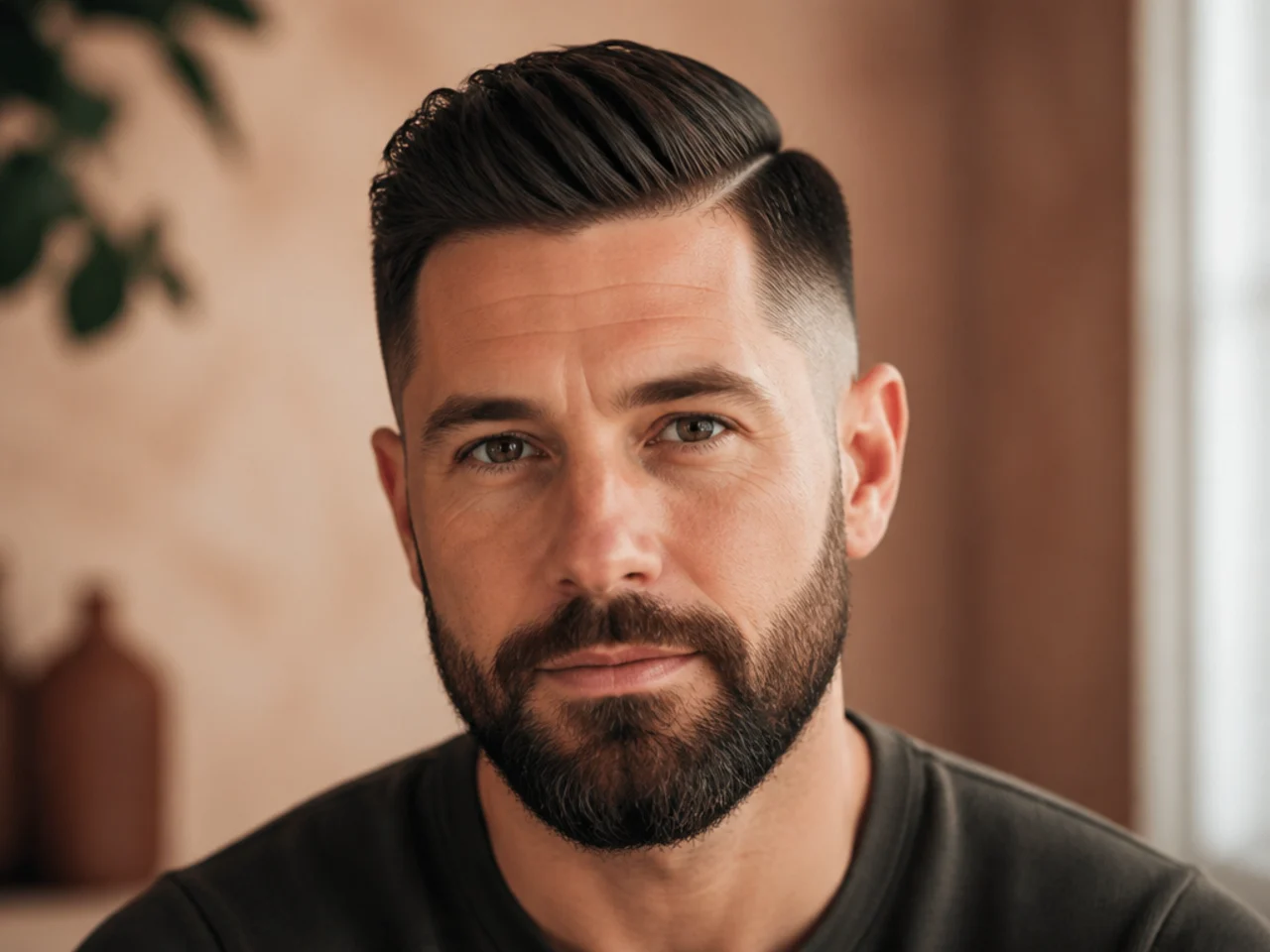 A fade blended into a full beard