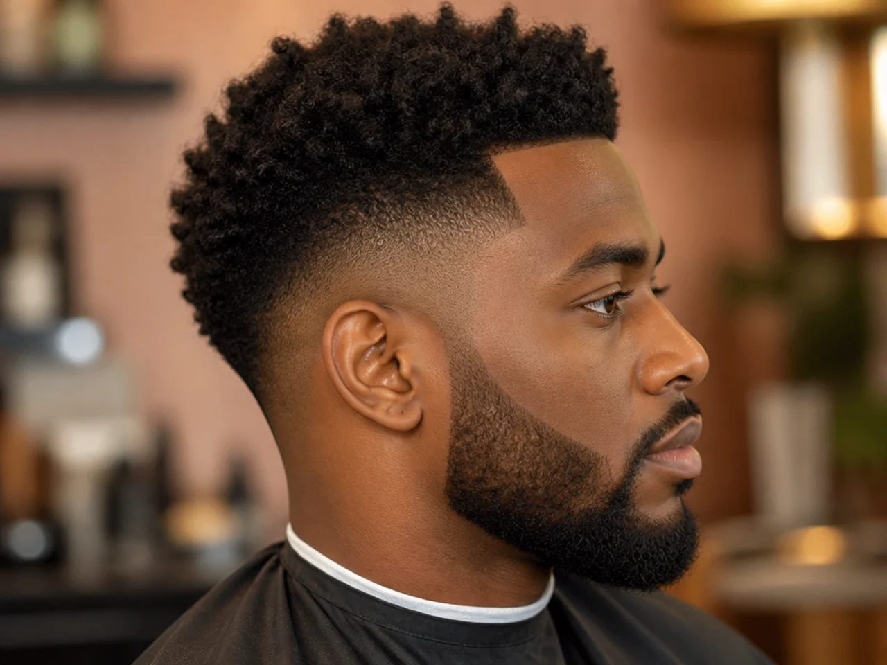 Mid Temp Fade with Short Hair and Beard