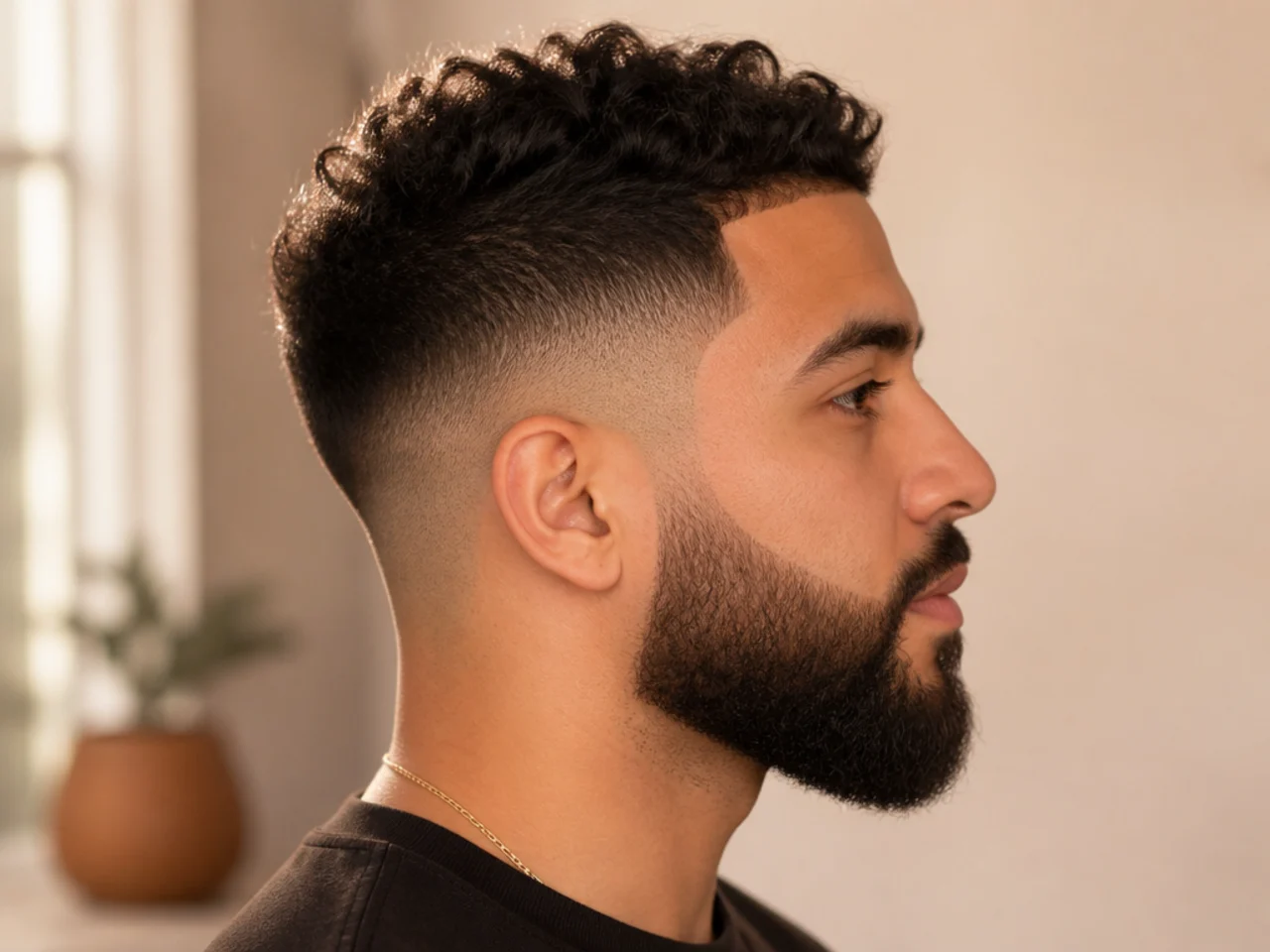 A fade continuing into a full beard