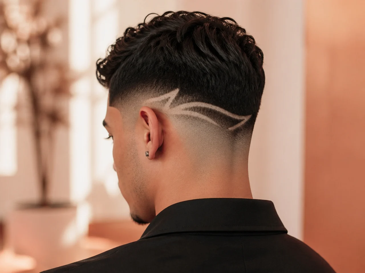 A fade with shaved line designs