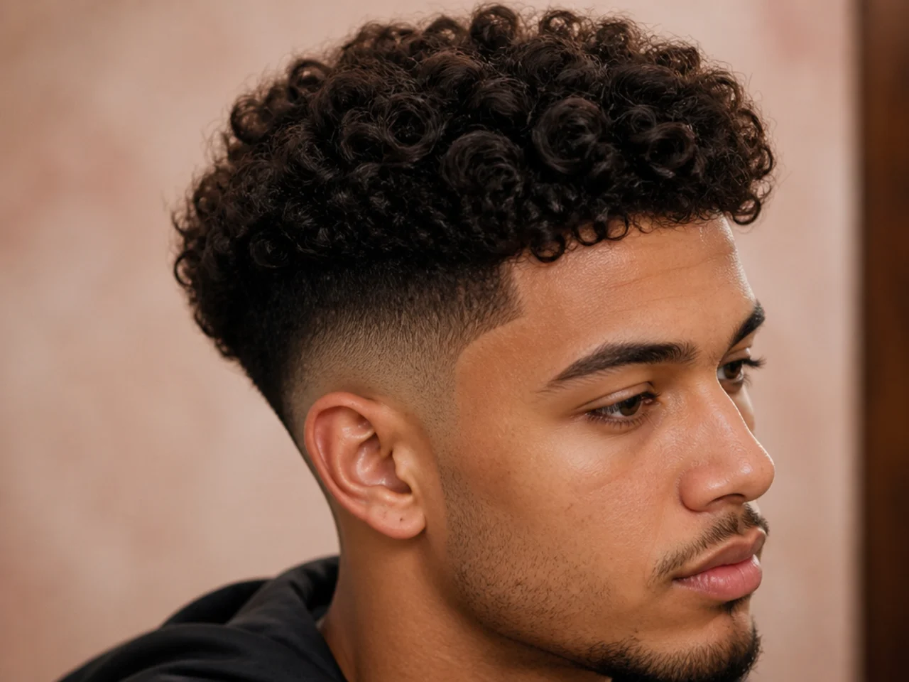 A fade with a curly top