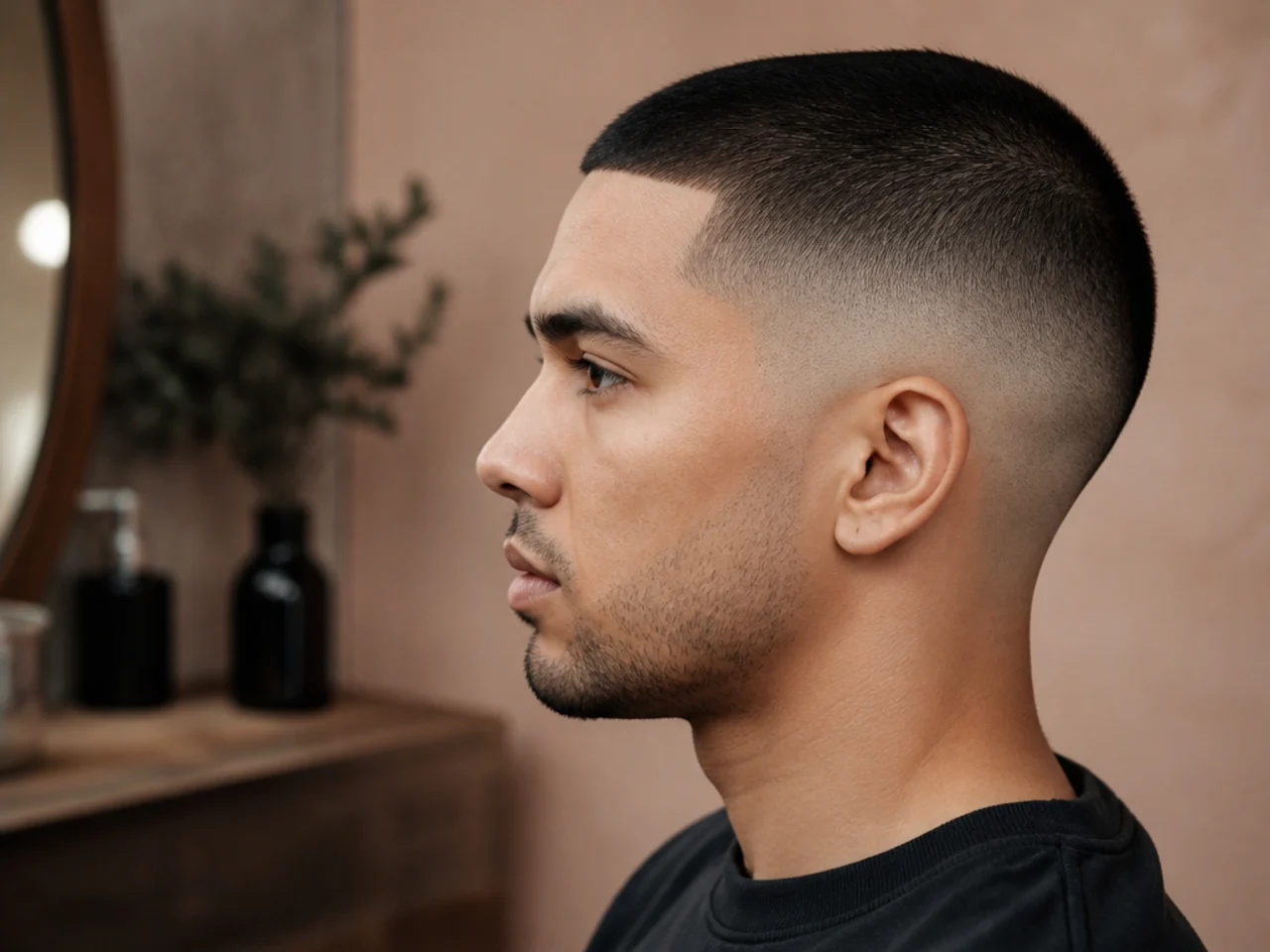 A buzzed top over a mid fade