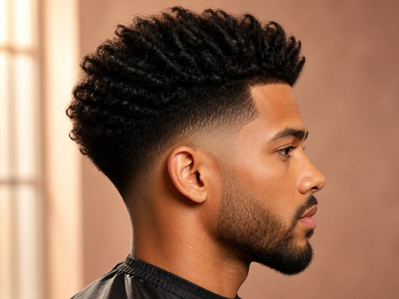 Blowout taper fade with high volume on top blown out over faded sides