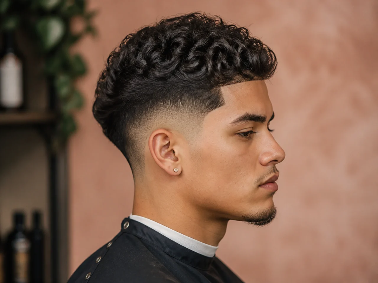 Drop fade curving behind the ear instead of running straight across the side