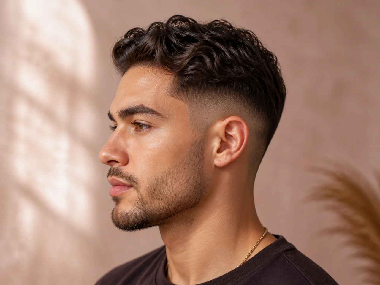 Short 360 wave pattern brushed into the top over a low burst fade