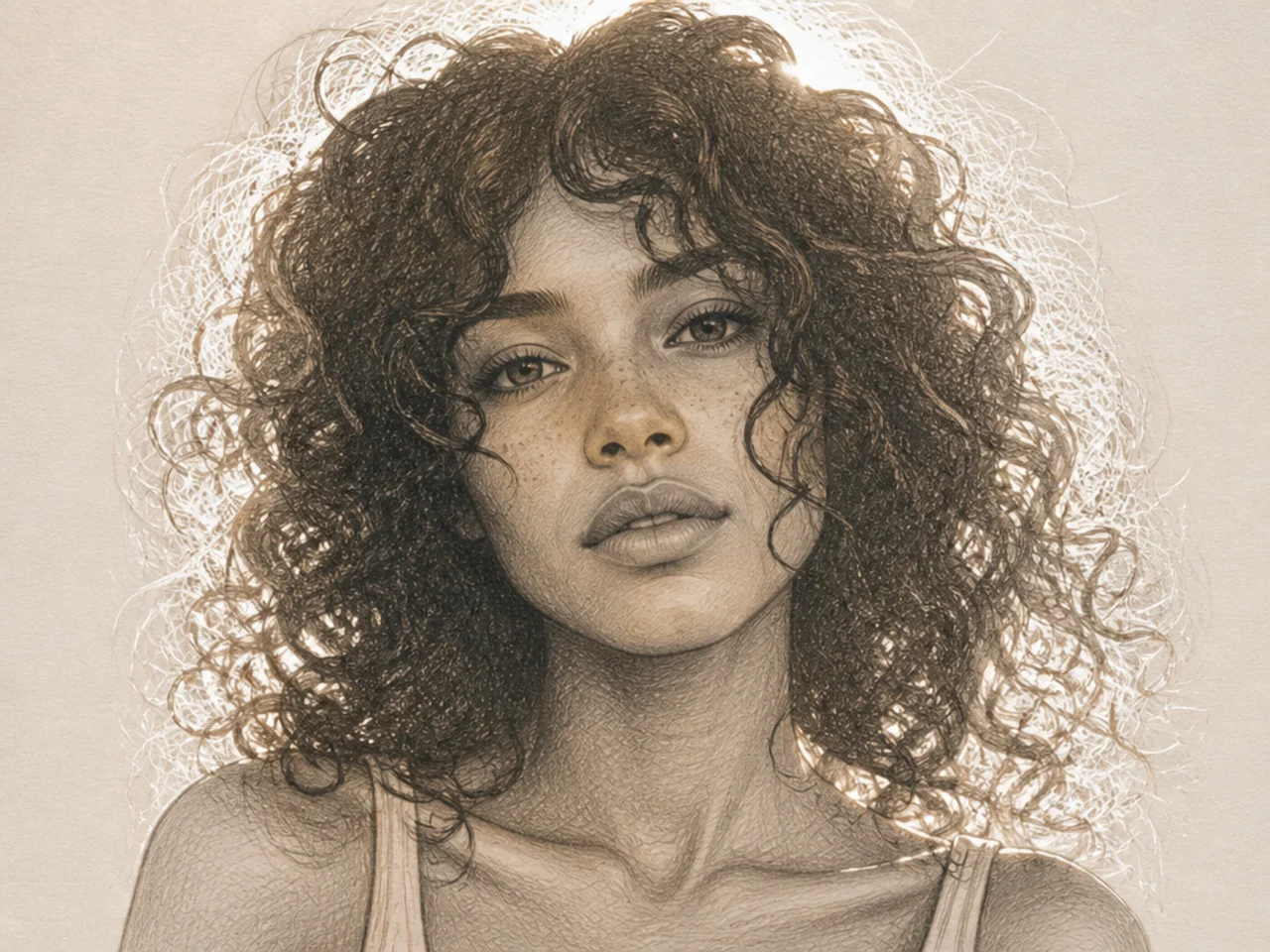 Backlit curly hair framing a face