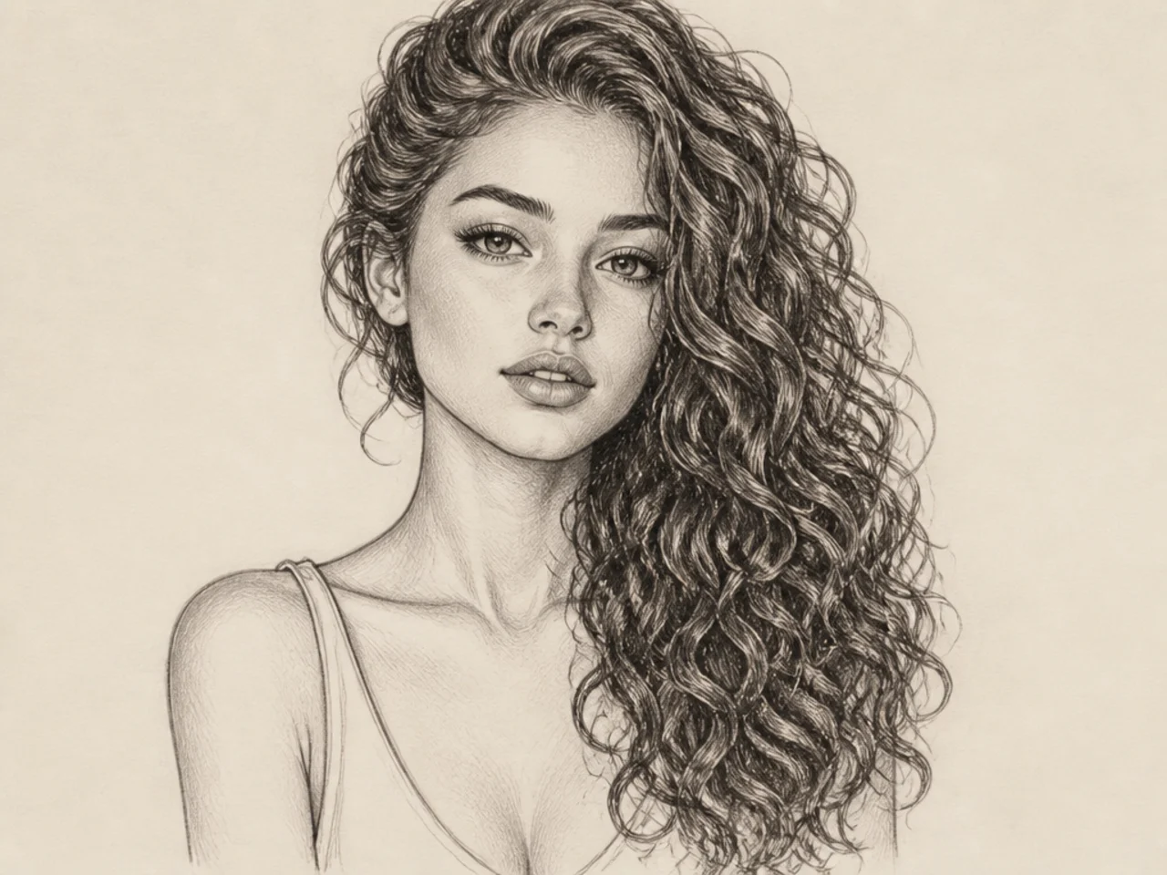 Curls gathered over one shoulder