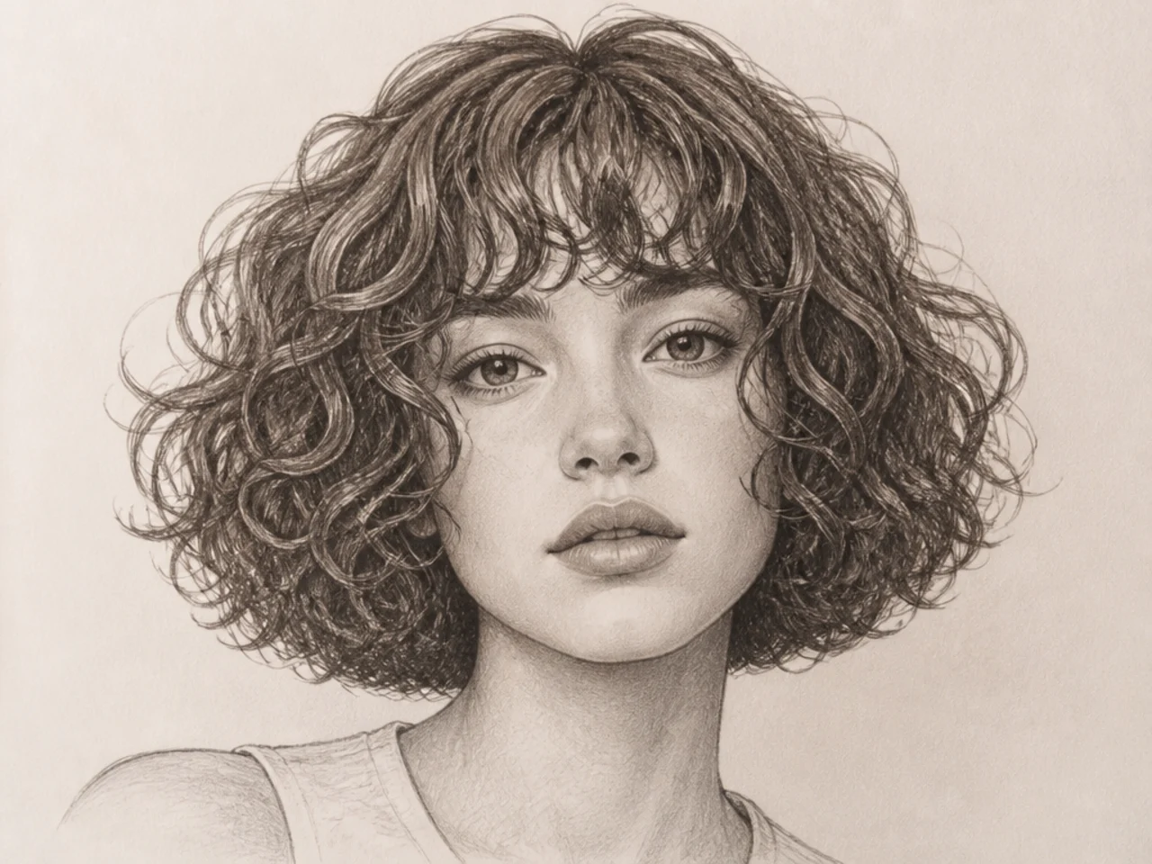 A drawn curly bob