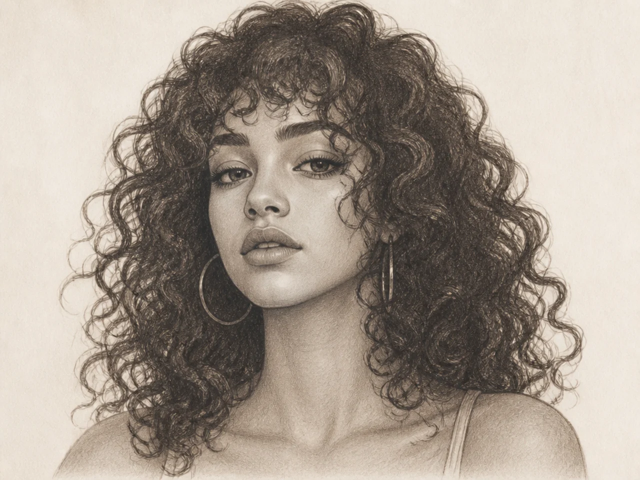 A finished female curly hair portrait