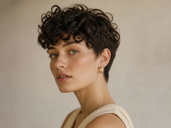 Curly pixie with defined springy curls on top