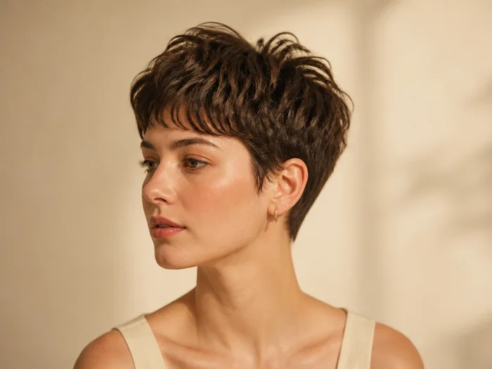 Tapered pixie with full voluminous crown