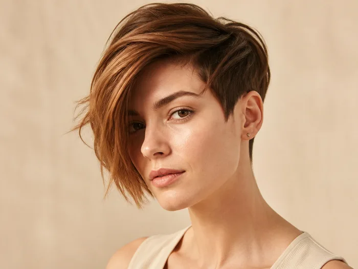 Asymmetrical pixie longer on one side