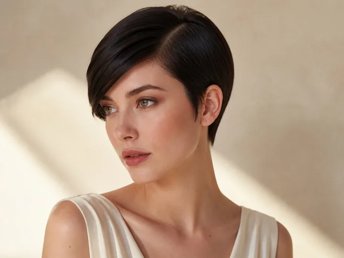 Sleek pixie with deep side part