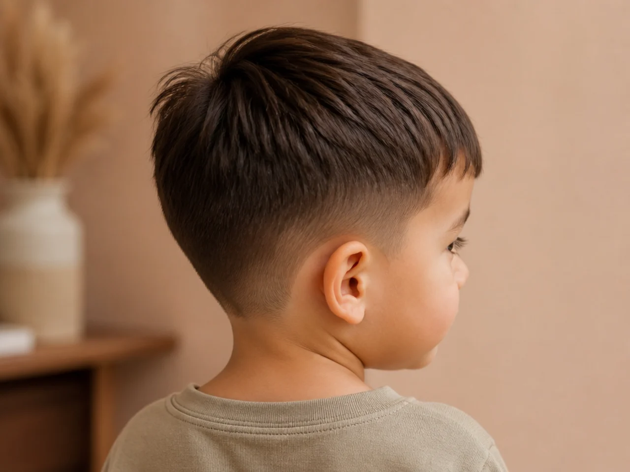 A toddler with a softly point-cut fringe