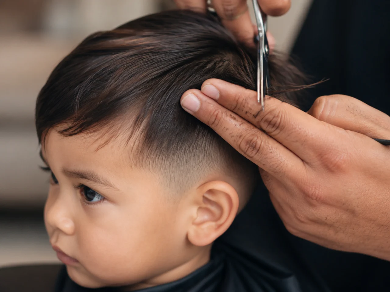 Hair held between two fingers while being trimmed