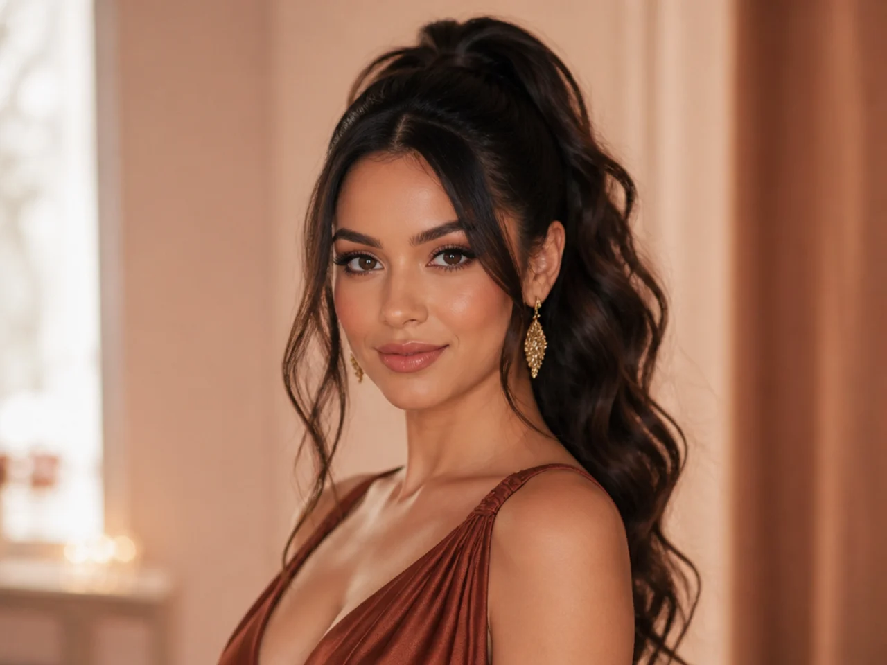 Formal event high ponytail styling essentials — pearl pins, silk ribbon, satin scrunchie, boar bristle brush, hairspray, hair oil