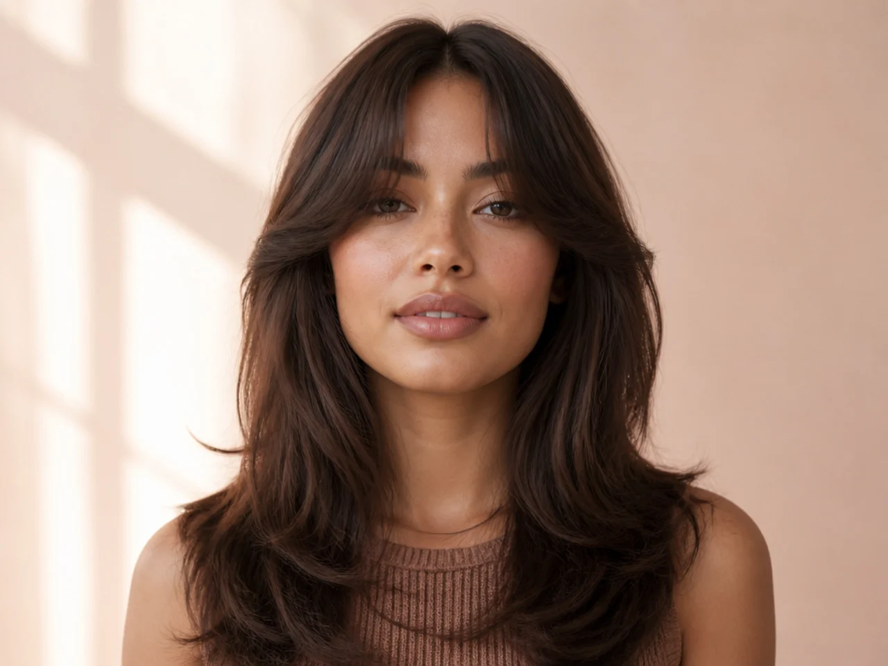 A curtain blend worn with a middle parting