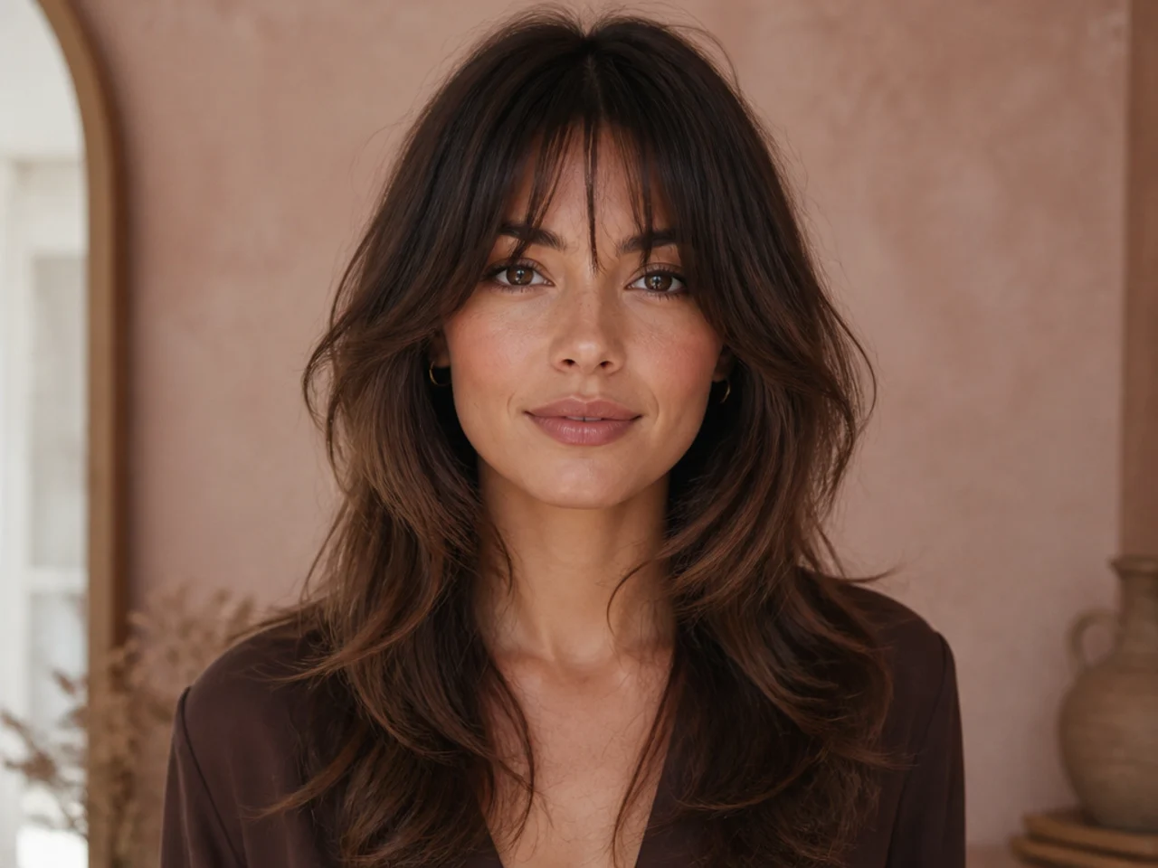 A wispy fringe with curtain layers