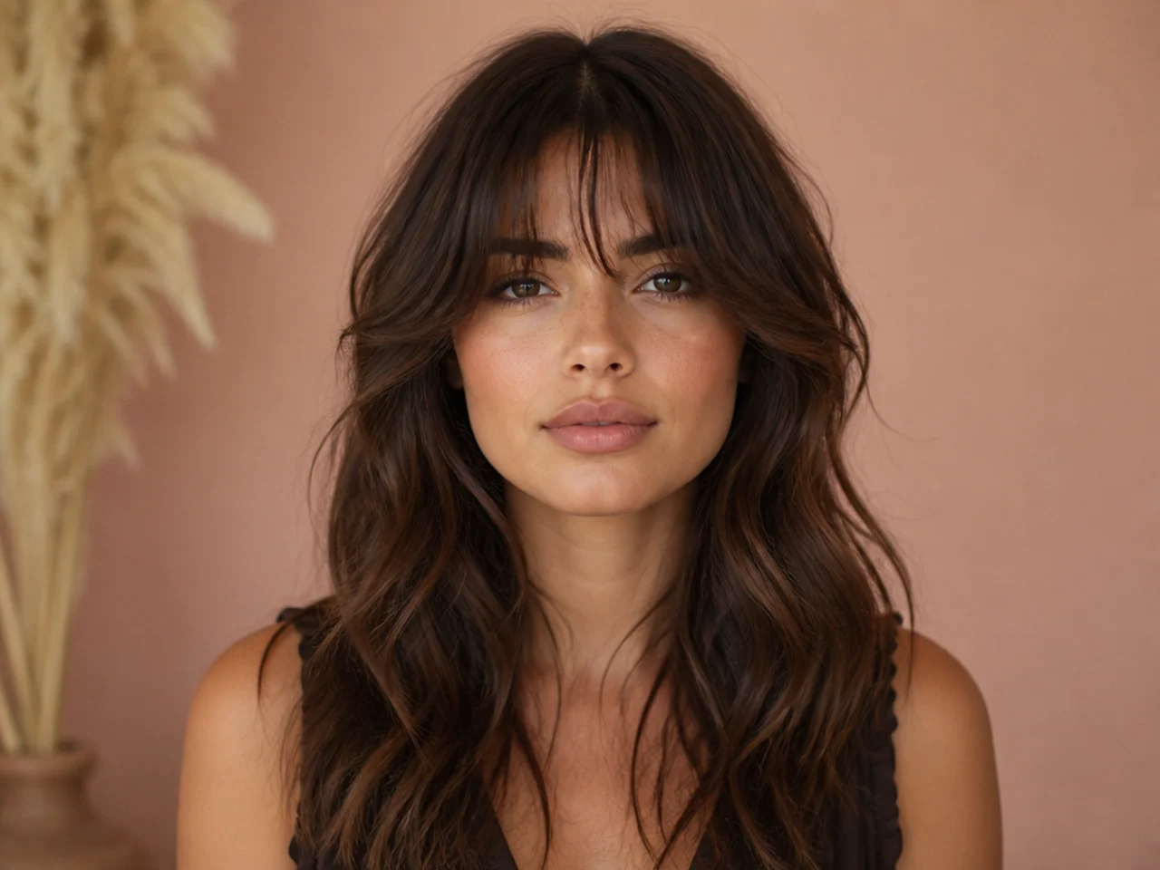 A wavy fringe blended into curtain layers