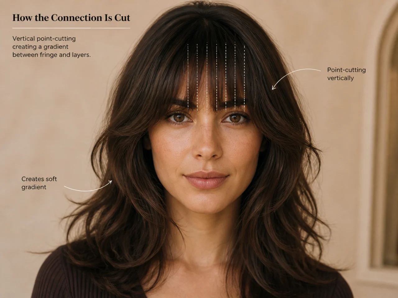 Vertical point-cutting creating a gradient between fringe and layers
