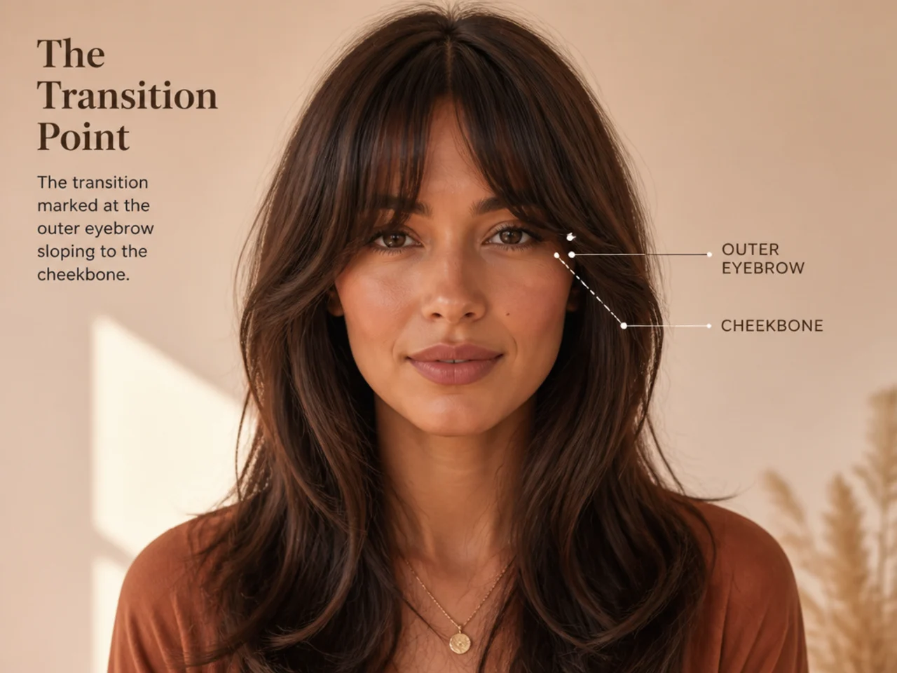 The transition marked at the outer eyebrow sloping to the cheekbone