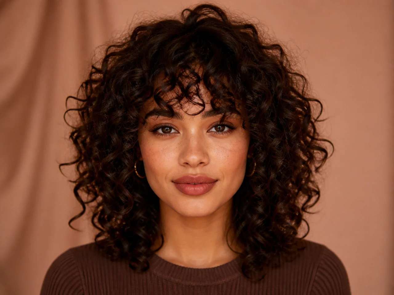 A curly fringe with height at the root