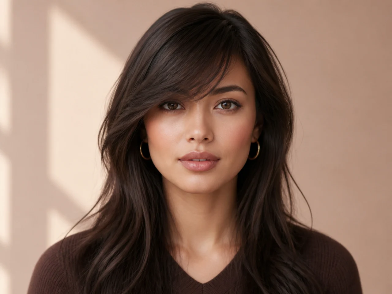 A deep side-swept fringe