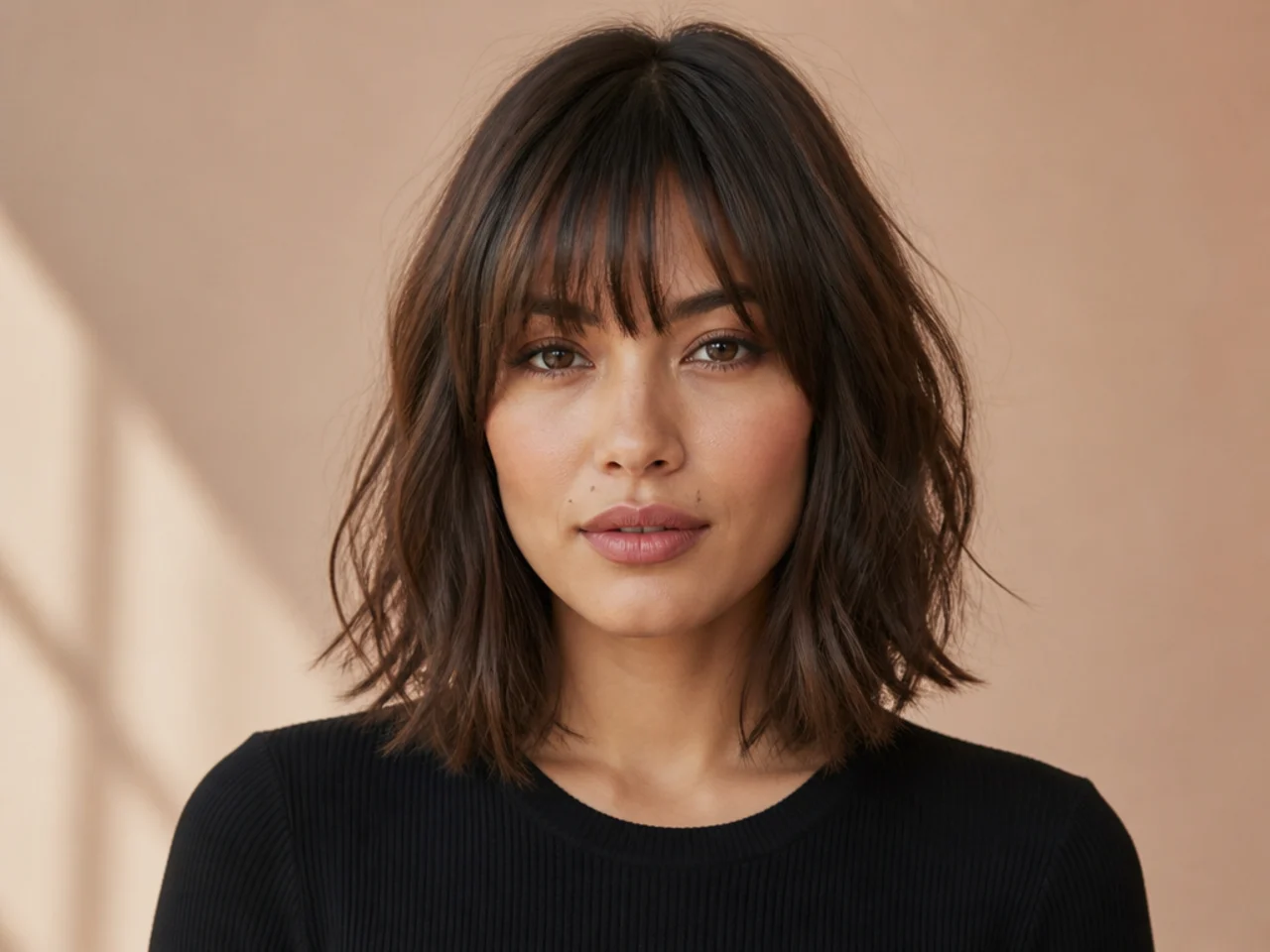 A fringe with a long bob