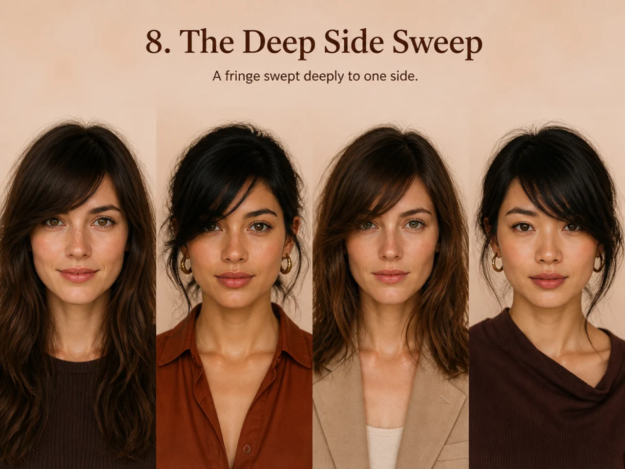 A fringe swept deeply to one side