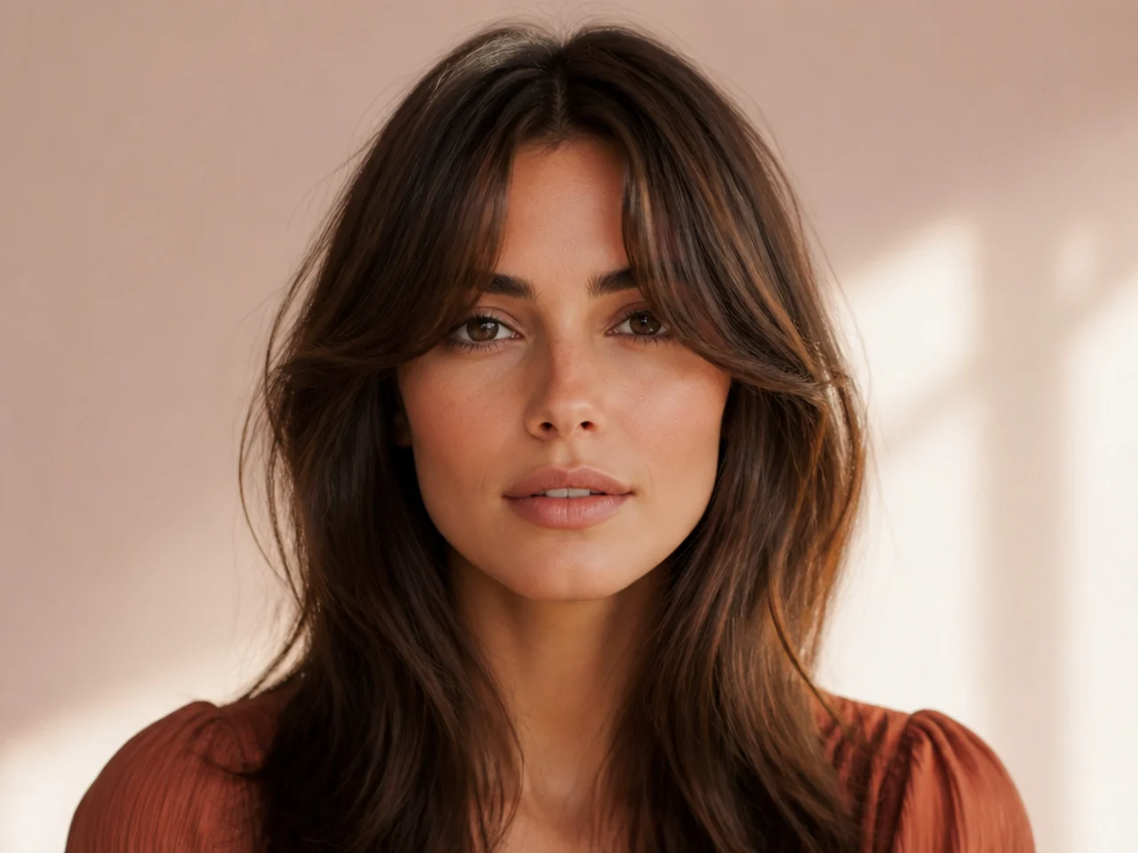A fringe split at the centre and dried outward