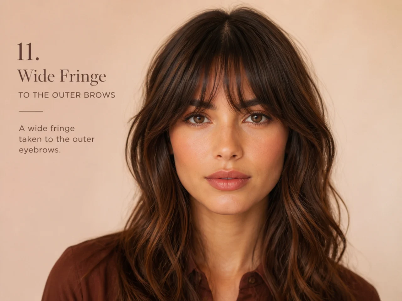A wide fringe taken to the outer eyebrows
