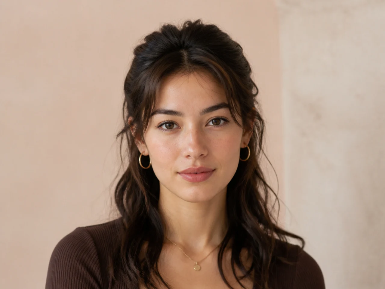 A fringe pinned back off the face