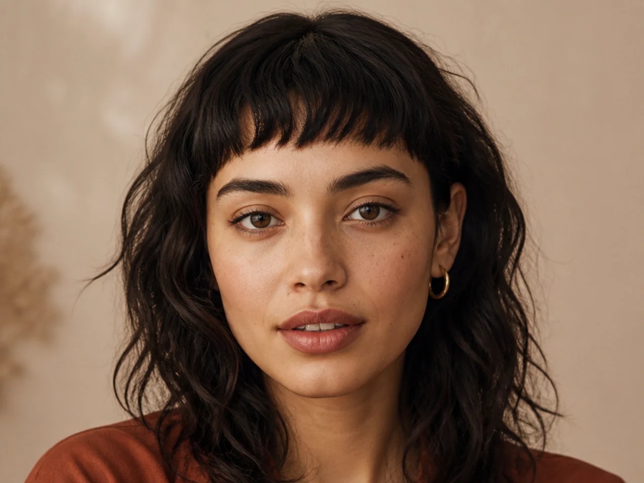A short fringe cut above the brow