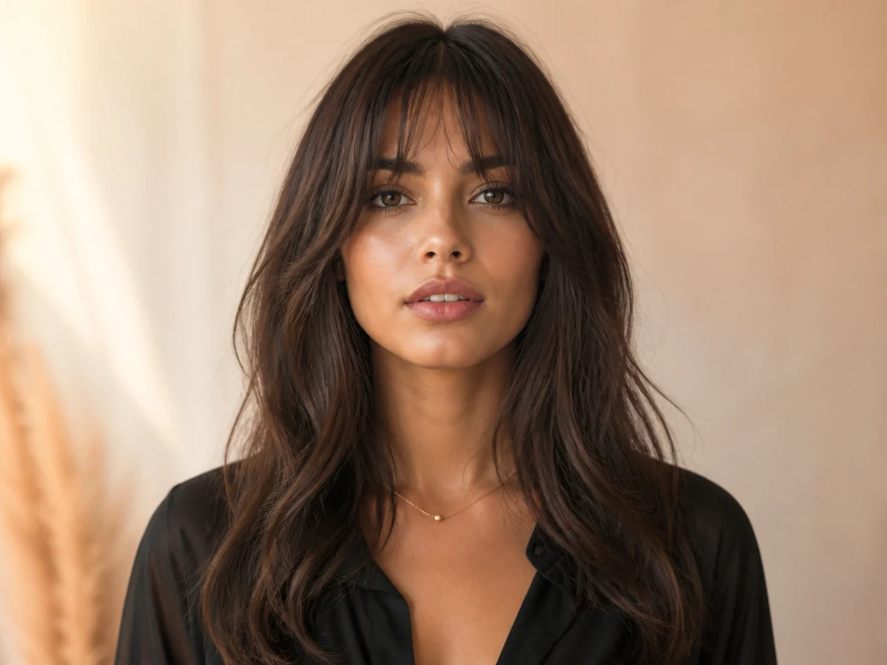 French bangs with long layers below