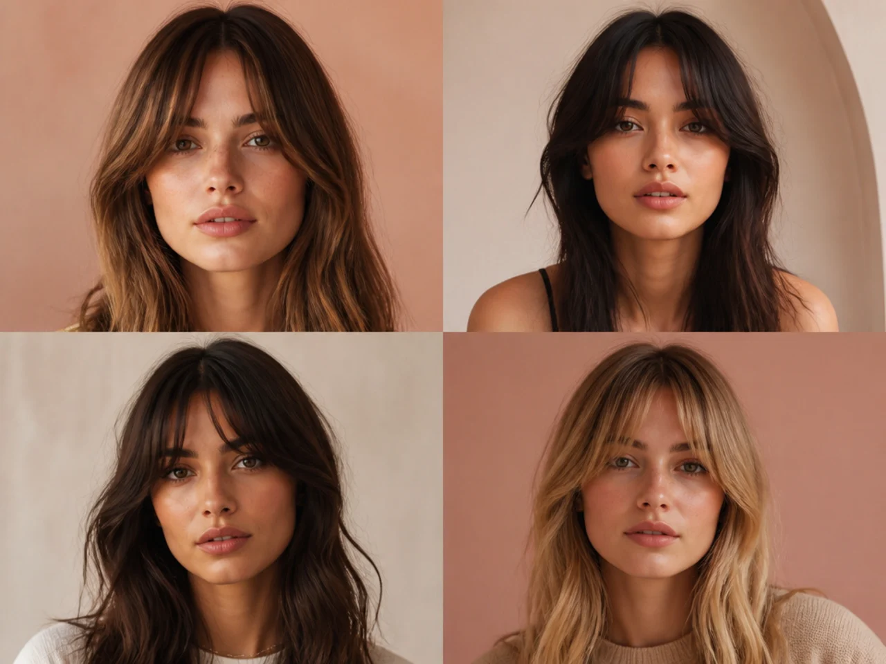 Grown-out French bangs parted softly