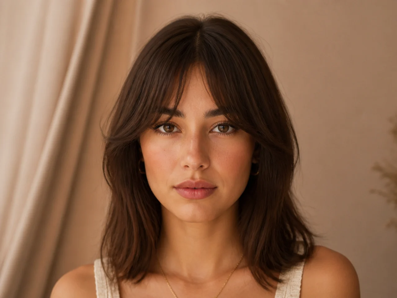 French bangs with a centre parting behind