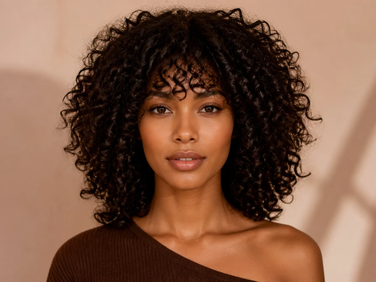 French bangs shaped on coily hair
