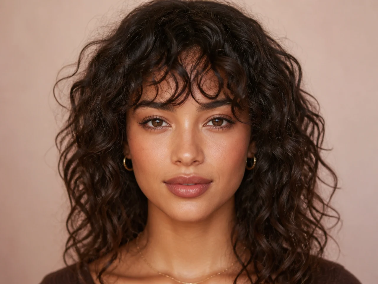 Curly French bangs on textured hair
