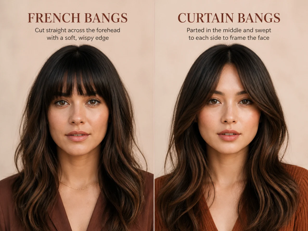 French bangs beside curtain bangs showing the difference