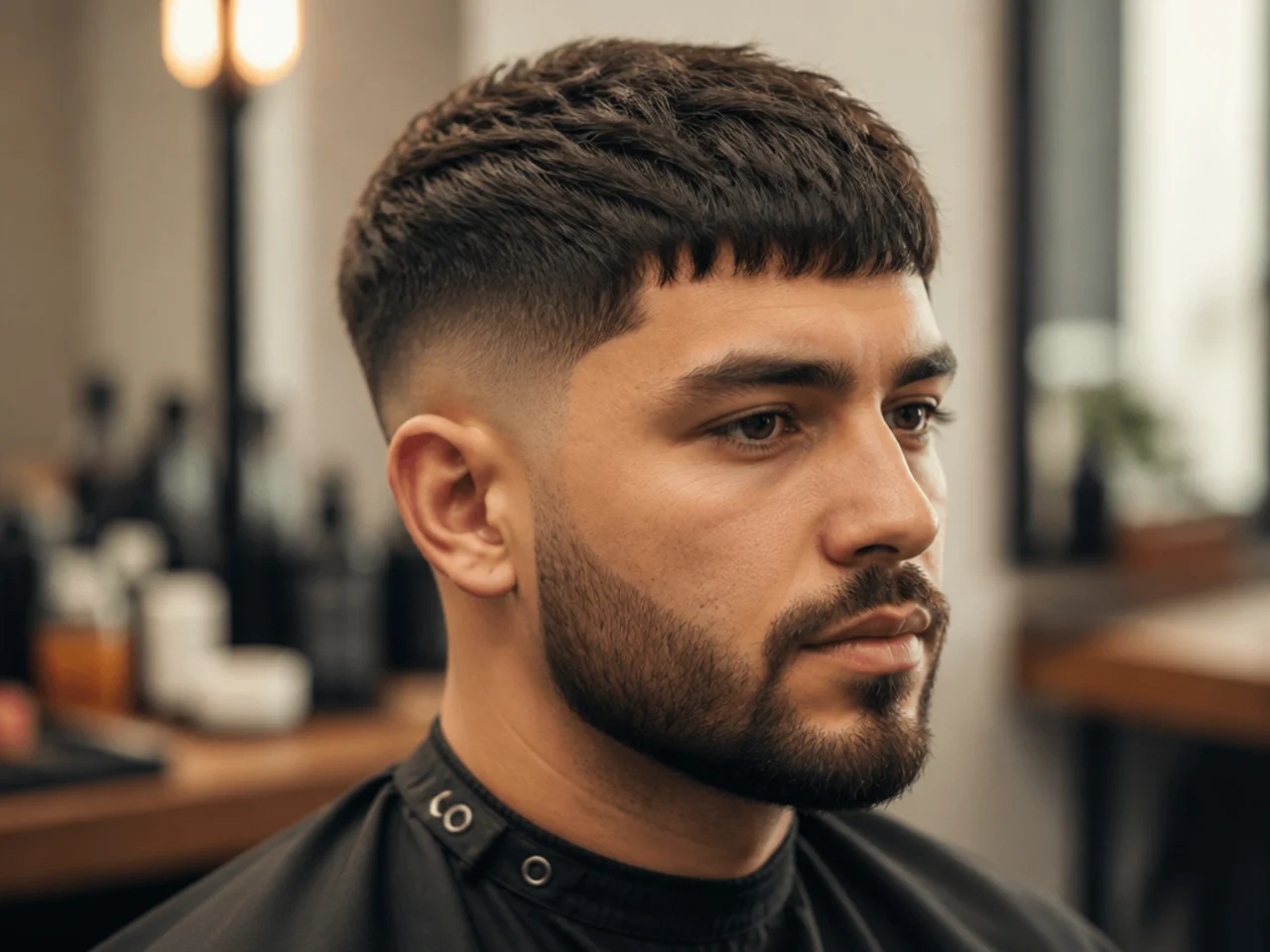 Short Fringe with Mid Fade and Beard