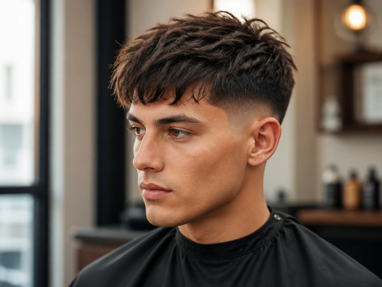 Thick, Messy Crop with Low Taper Fade