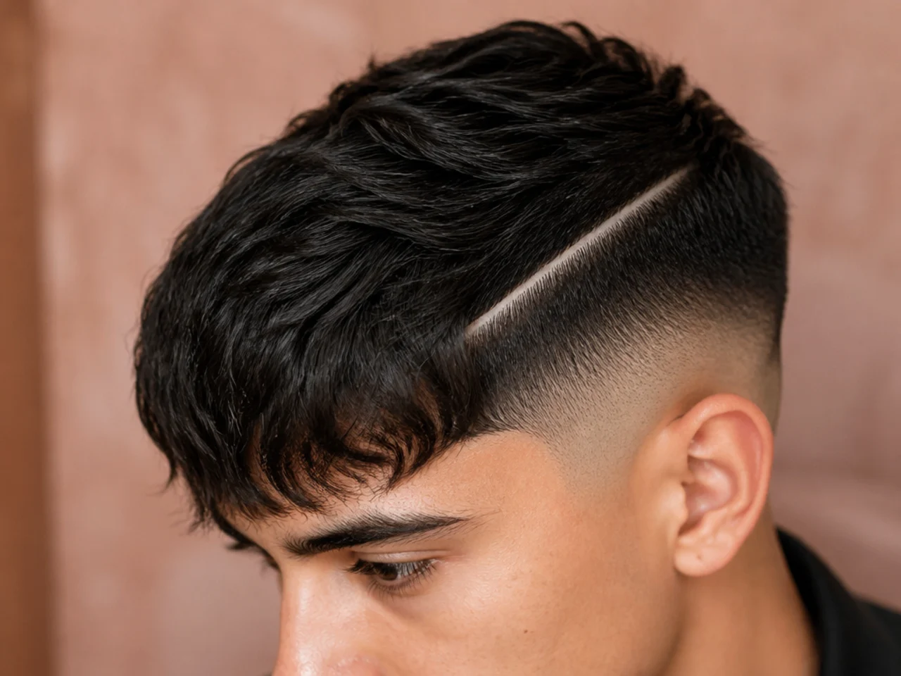 A fringe with a hard part above the fade line