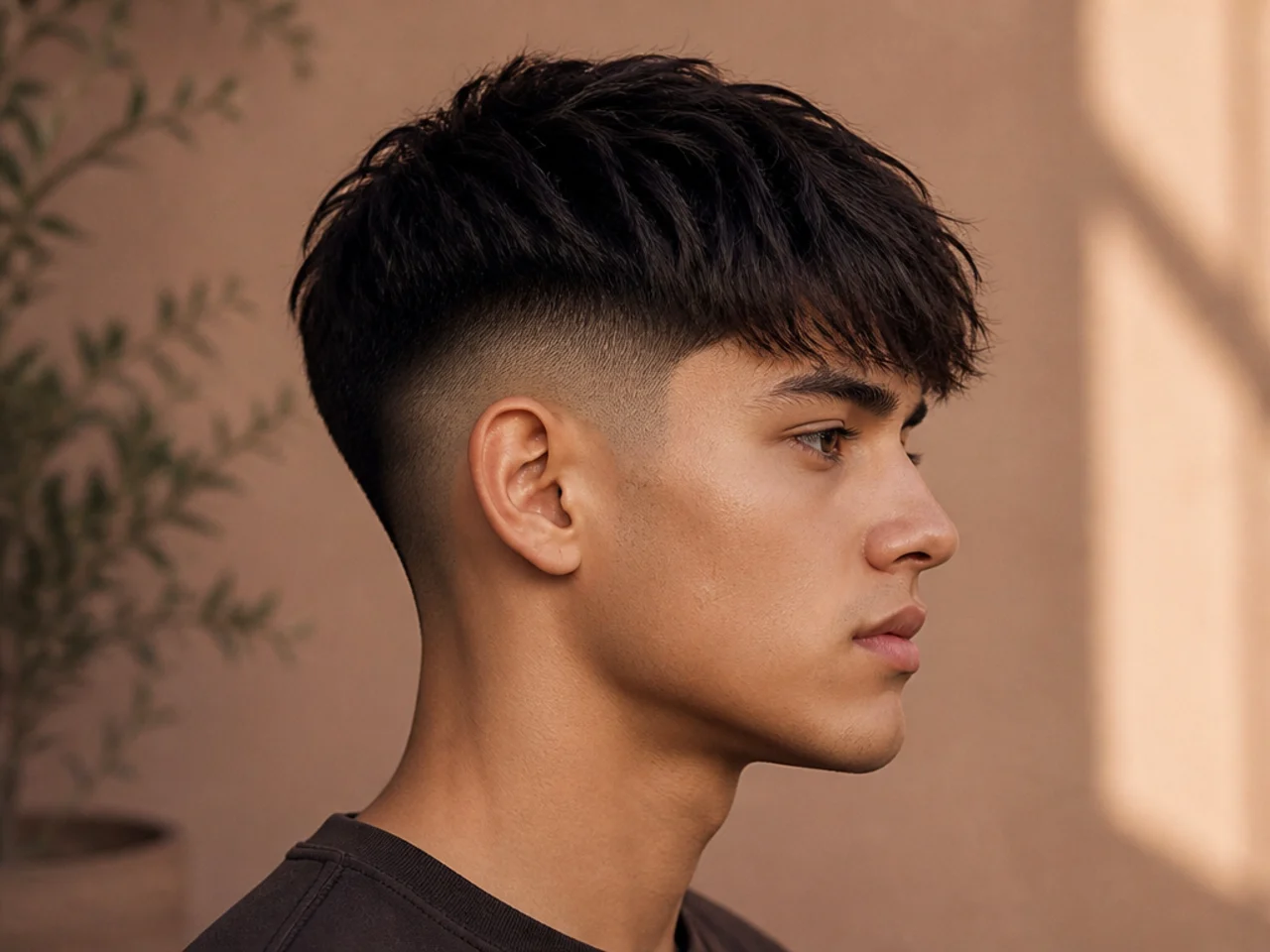 A fringe above a shadow fade left at a number one guard