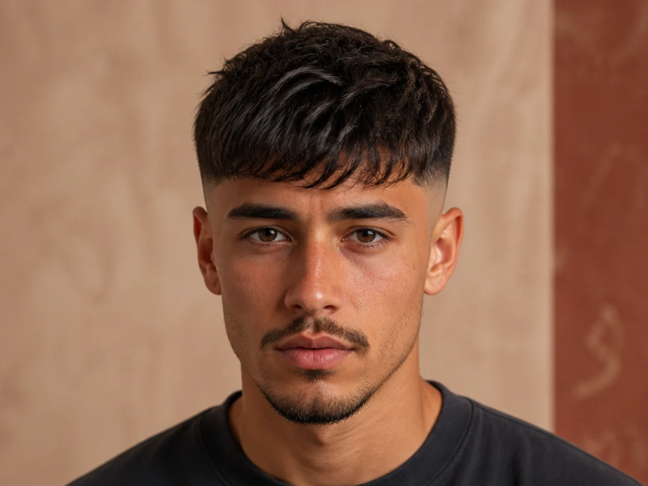 A textured fringe above a low skin fade